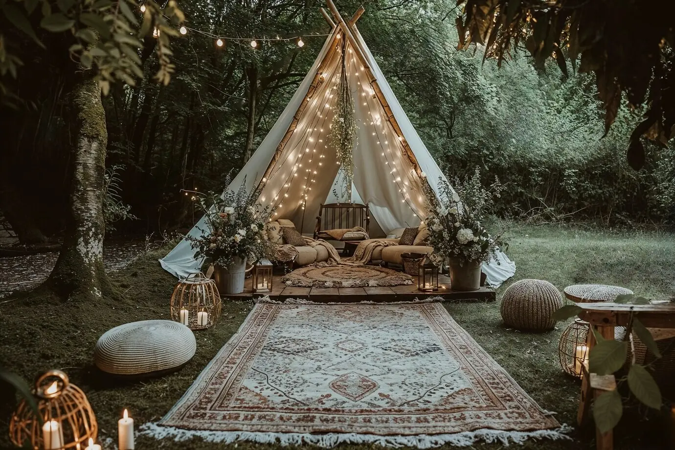 Fotorealistische Hochzeitslocation mit kunstvoller Dekoration und Ornamenten